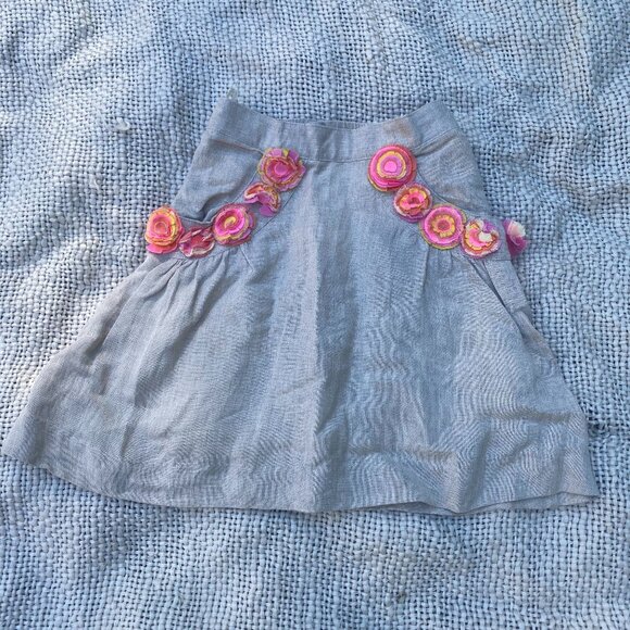 Charabia Other - NWT Charabia France Girls 4 Linen Blend Knee Length Pocket Skirt Floral Accents